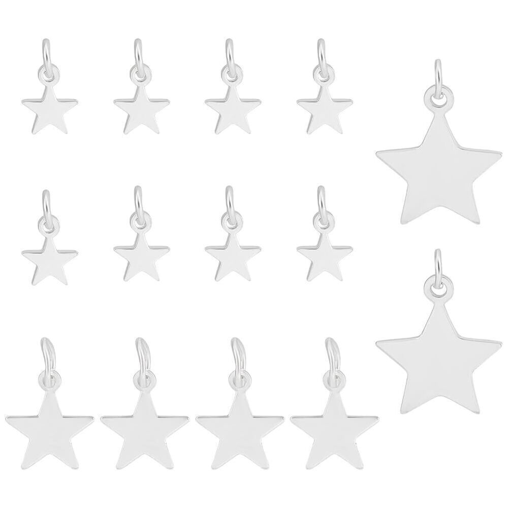 9436 14Pcs 3 Styles 925 Sterling Silver Star Charms, Silver Pentagram